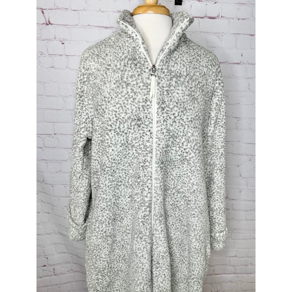 Oscar De La Renta White Gray Animal Print Fleece Zip Robe Women's XL Housecoat - Picture 5 of 9